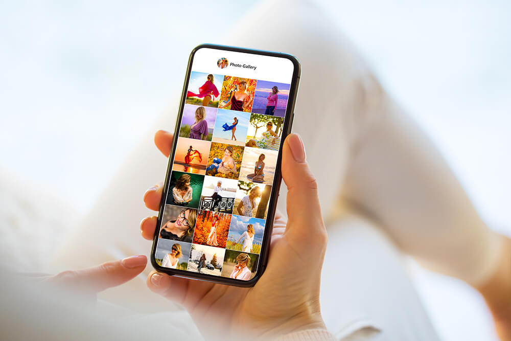 mobile phone smartphone showing gallery with photos
